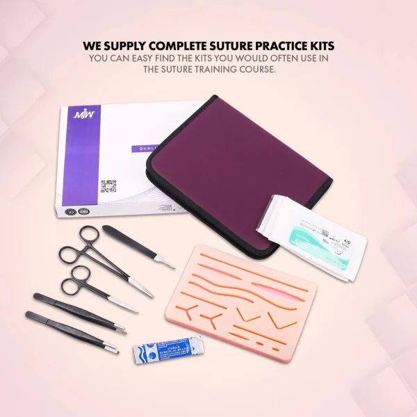 MJW Surgical Black Suture Training Kit with 14-Wound Silicone Suture Pad for medical students in the UK and EU