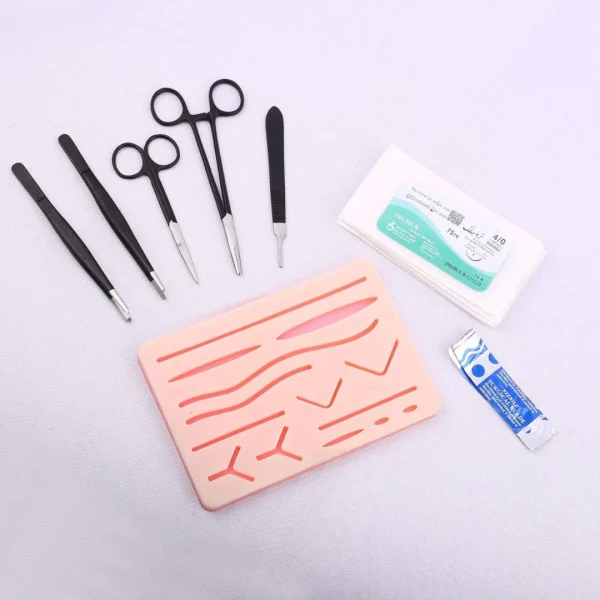 MJW Surgical Black Suture Training Kit with 14-Wound Silicone Suture Pad for medical students
