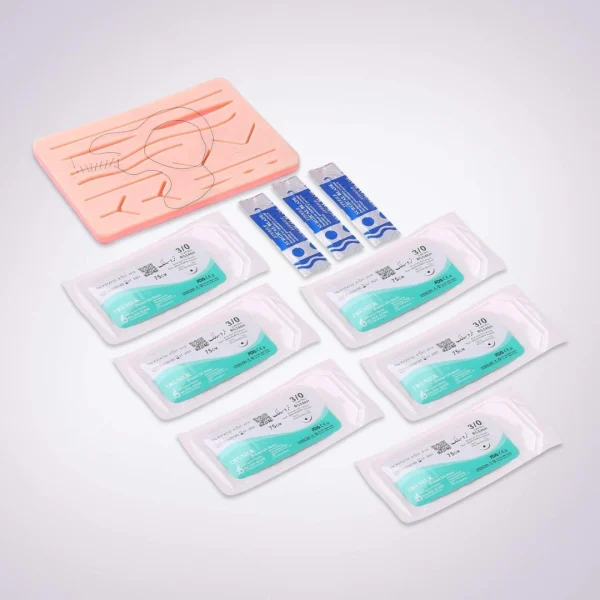 MJW Surgical Black Suture Practice Kit with 14-Wound Silicone Suture Pad, Scalpel Baldes No 10 & Suture Threads