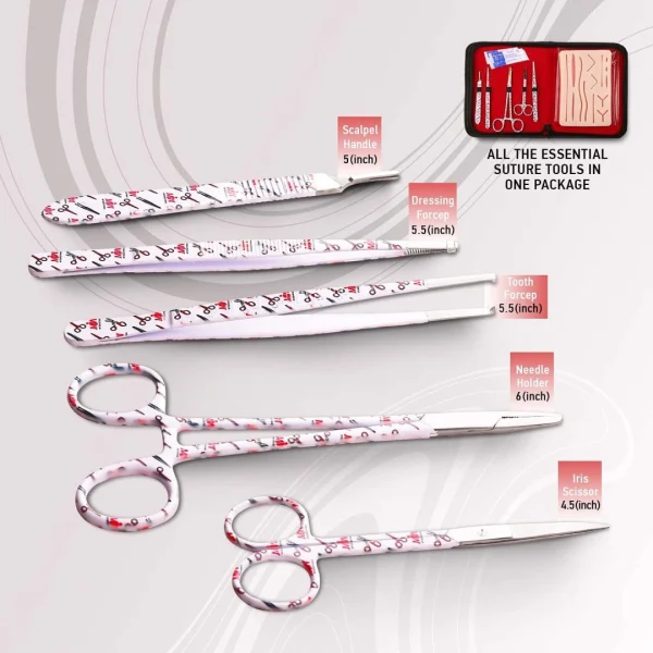 MJW Surgical 14 Wounds Suture Practice Pad & Surgical Tools White Suture Practice Kit