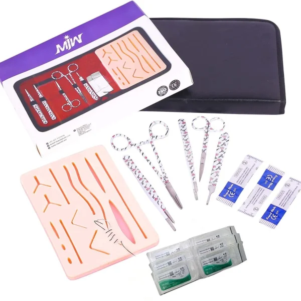 MJW Surgical 14 Wounds Silicone Suture Practice Pad & Surgical Tools White Suture Practice Kit for hospitals