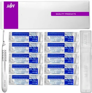 MJW Surgical Stainless Steel Scalpel Handle No 4 & 10 Pcs Scalpel No 21 Blades Kit
