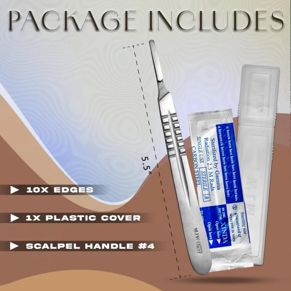 MJW Surgical Stainless Steel Scalpel Handle No 4 & 10 Pcs Scalpel No 21 Blades Kit Package