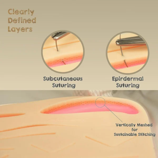 MJW Surgical Instruments Suture Practice Customized Surgical 14 Pre-Cut Wounds Silicone Pad - Image 2