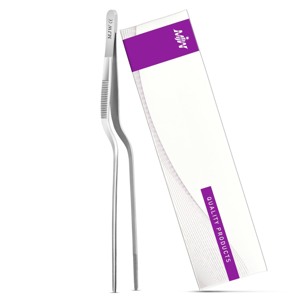 MJW Surgical Tweezers — stainless steel angled dressing forceps 8 inch