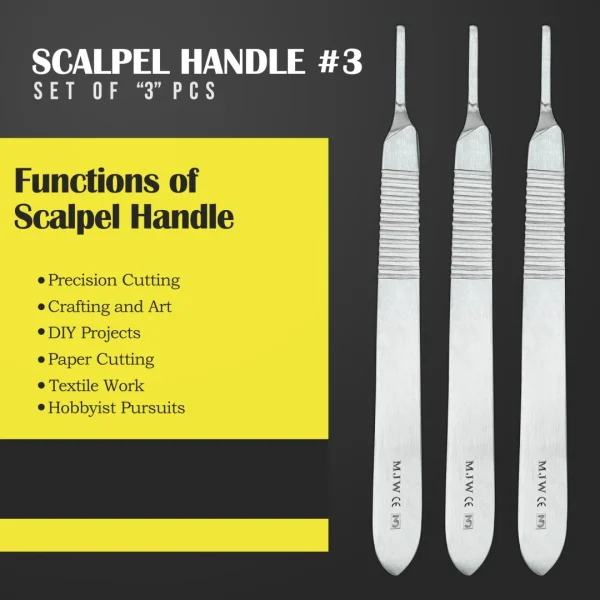 MJW Surgical 3 Pieces Stainless Steel Scalpel Handle No 3 Uses